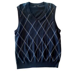 Express Design Studio Navy Plaid Argyle Sweater Vest Men's Large